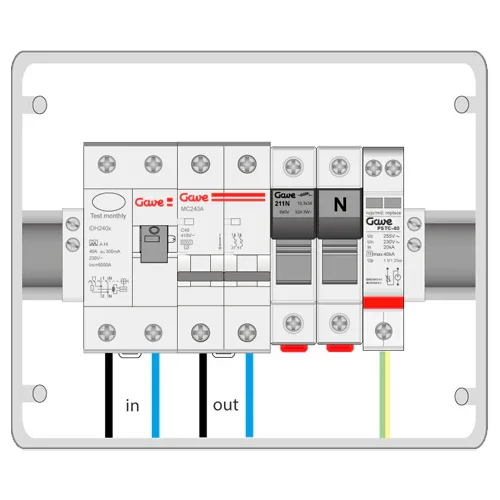 Caja Protecciones AC Monofásico GAVE ACM40SDA 9.2kW 40A 30mA